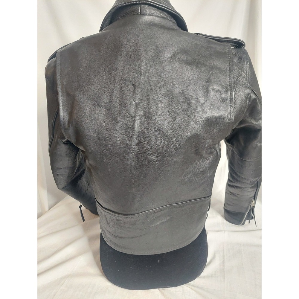 A-1 Vintage Black Leather Biker Jacket  Medium Rock Core 1950s 1960s 1980s Style - Picture 12 of 16